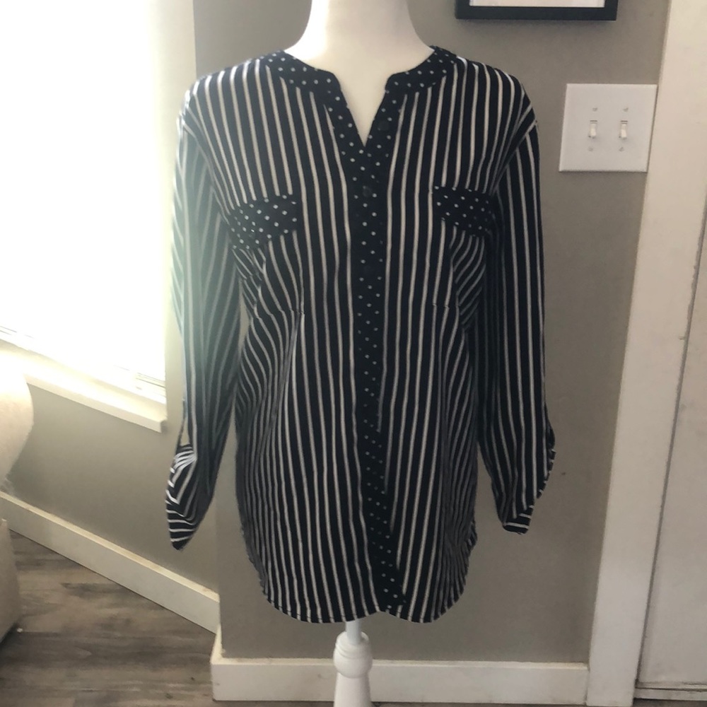 Black and white striped button up